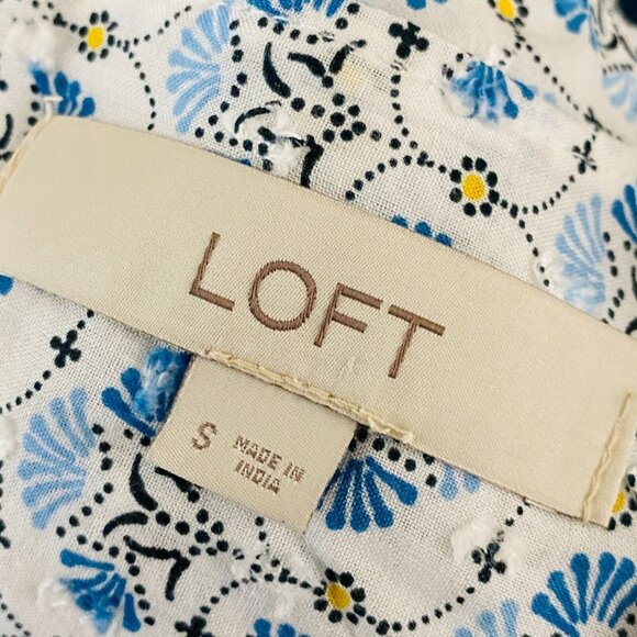 Ann Taylor Loft Blue Multicolored Bohemian Print Pleated Bib Front Women's S Top - Picture 9 of 9